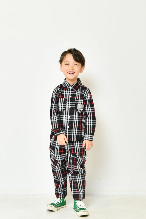 【130~150】★オフィシャルチーム★チェック柄タックワイドパンツ(1224121j)