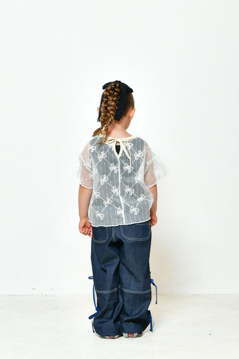 【NEWO・ネオ】リボンメッシュプルオーバー|S~M|3125313W