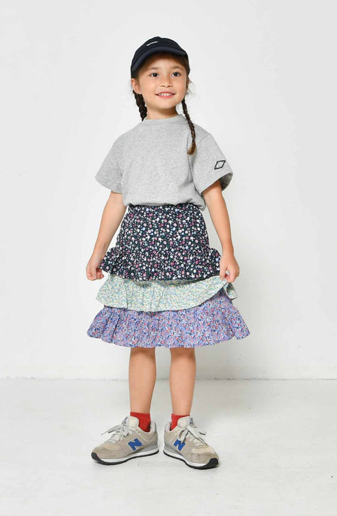 【90~120】 ストライプ/花柄ティアードスカート ★2124104★キッズサイズ 子供服