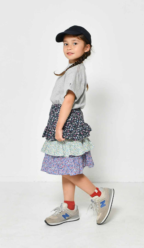 【130~150】 ストライプ/花柄ティアードスカート ★2124104j★キッズサイズ 子供服