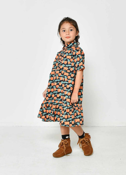 【90~120】 ローンりんご柄ギャザーワンピース ★2124109★キッズサイズ 子供服