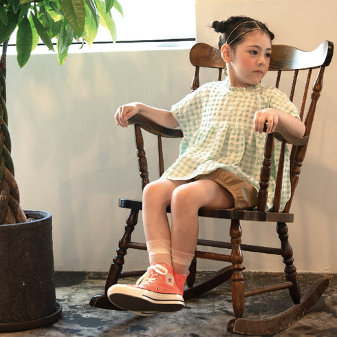 【90~120】 ギンガムサッカーギャザー切替えブラウス 4月納期★2124914★キッズサイズ 子供服