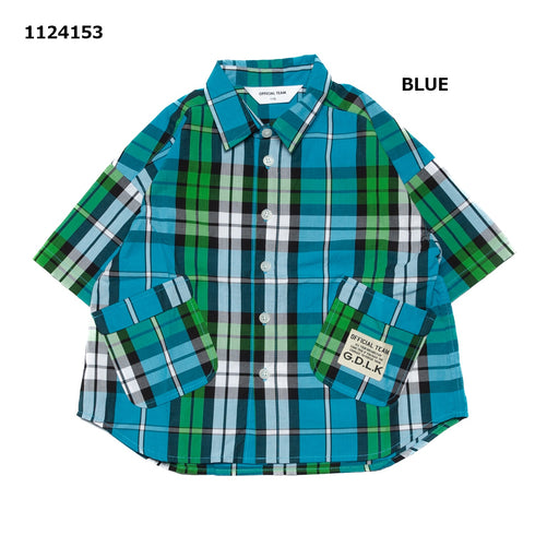 【S/M/L】チェック柄ポケットシャツ★1124153m 大人サイズ 親子コーデ
