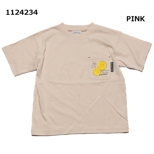 【S/M/L】スマイルロゴポケット Tシャツ★1124234m 大人サイズ 親子コーデ