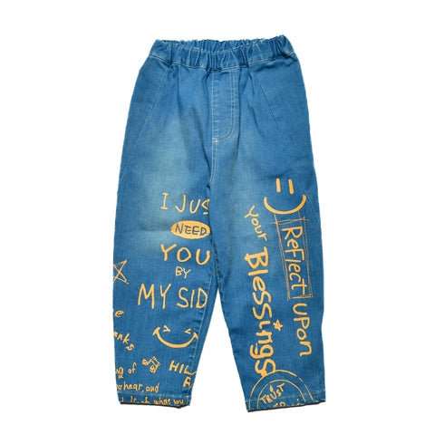 【オフィシャルチーム】カットデニムラクガキスマイルタックワイドパンツ|S~L|1125306M