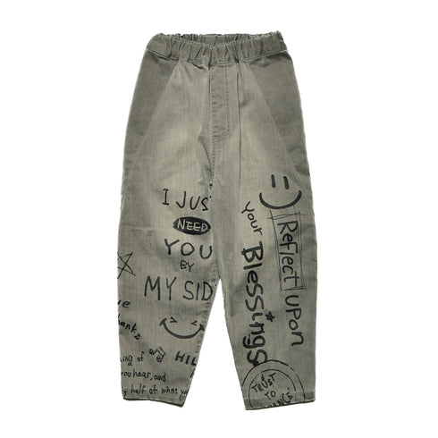 【オフィシャルチーム】カットデニムラクガキスマイルタックワイドパンツ|S~L|1125306M