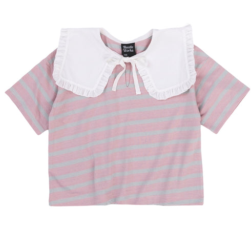 【NEEDLE WORKS】2123108j(130cm~150cm)ボーダーフリル衿Tシャツ★