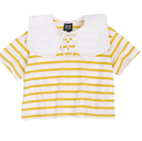 【NEEDLE WORKS】2123108j(130cm~150cm)ボーダーフリル衿Tシャツ★