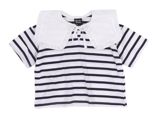 【NEEDLE WORKS】2123108j(130cm~150cm)ボーダーフリル衿Tシャツ★