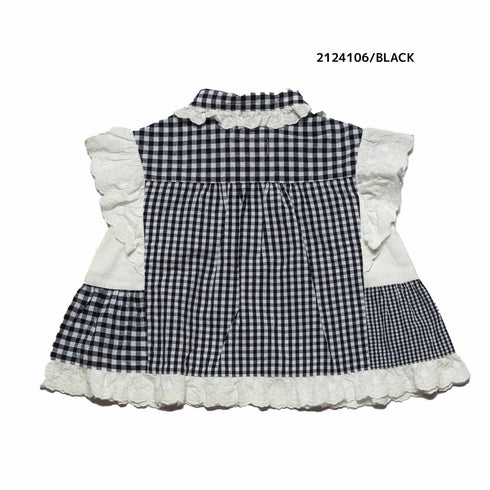 【90~120】 ギンガムローンガーリーブラウス ★2124106★キッズサイズ 子供服
