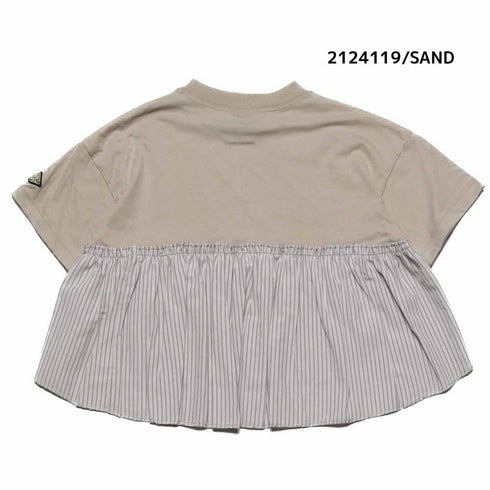 【90~120】 T/C天竺袖ギャザーストライプ切り替えT ★2124119★キッズサイズ 子供服