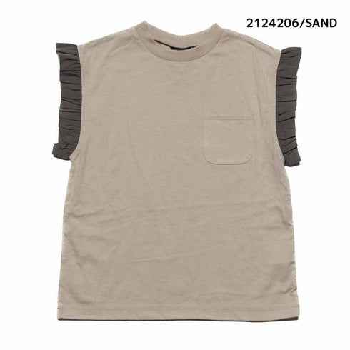 感動可愛い子供服♪5060→2530円♪【130~150】 T/C天竺袖ローンギャザーT シャツ ★2124206j★キッズサイズ 子供服