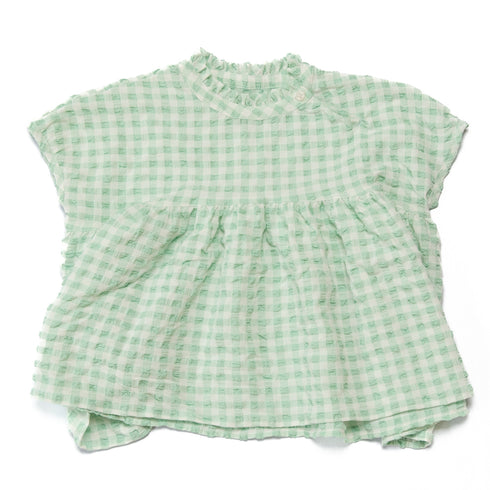 【90~120】 ギンガムサッカーギャザー切替えブラウス 4月納期★2124914★キッズサイズ 子供服