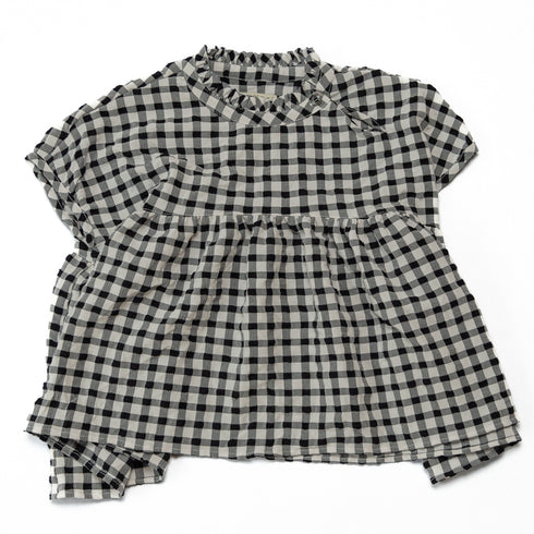 【90~120】 ギンガムサッカーギャザー切替えブラウス 4月納期★2124914★キッズサイズ 子供服