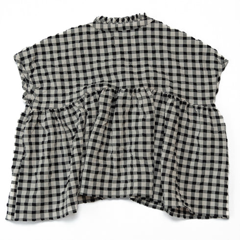 【90~120】 ギンガムサッカーギャザー切替えブラウス 4月納期★2124914★キッズサイズ 子供服