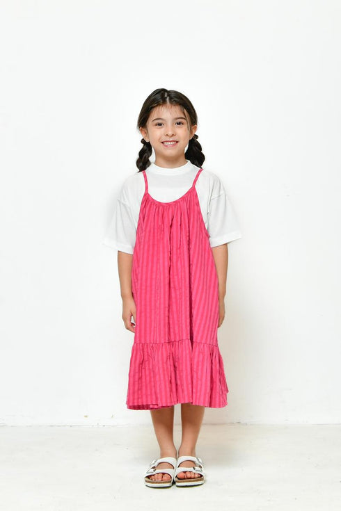 【ニードルワークス】ボイルストライプギャザーOP|100cm~150cm|2125304