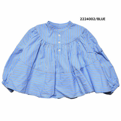 【100~120】★NEEDLEWORKS★ローンストライプギャザーブラウス(2224002)