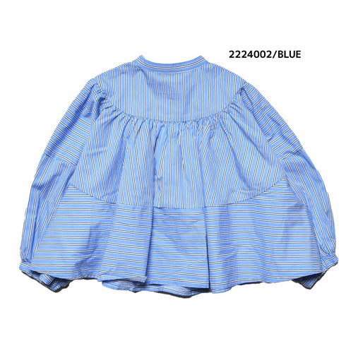 【100~120】★NEEDLEWORKS★ローンストライプギャザーブラウス(2224002)