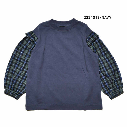【130~150】★NEEDLEWORKS★天竺袖ローンチェックロンT(2224013j)