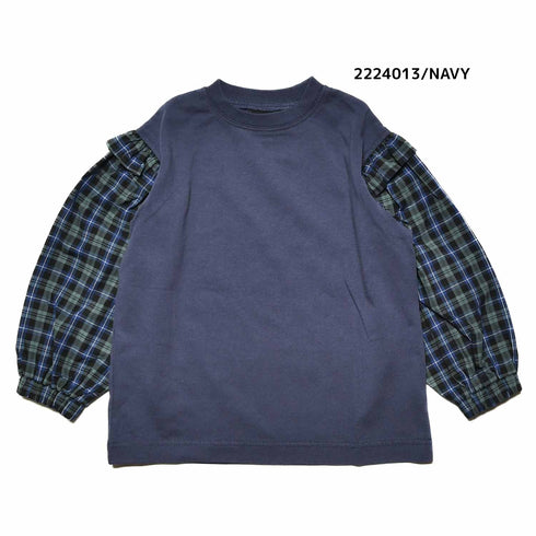 【130~150】★NEEDLEWORKS★天竺袖ローンチェックロンT(2224013j)