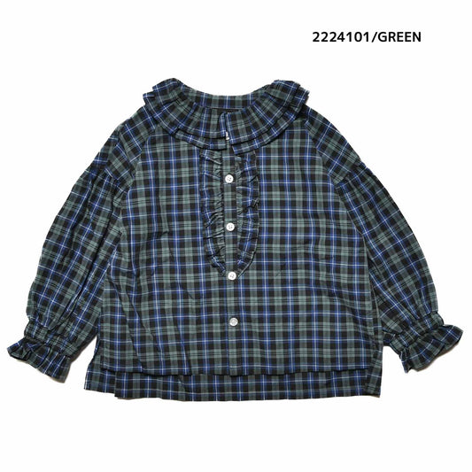 【100~120】★NEEDLEWORKS★チェックローンガーリーブラウス(2224101)