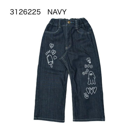 80cmから150cmまでの豊富なサイズ展開。トドラーからジュニアまで長く愛せる1着。80~150【NEWO】ラクガキデニムパンツ3126225…