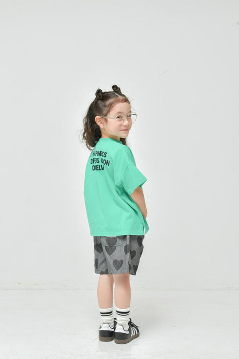 かわいいハート柄のデニムショートパンツでカジュアルなスタイリングにぴったりな子供服♪80~150【NEWO】ハートデニムショートパンツ