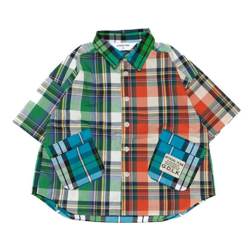 【S/M/L】チェック柄ポケットシャツ★1124153m 大人サイズ 親子コーデ