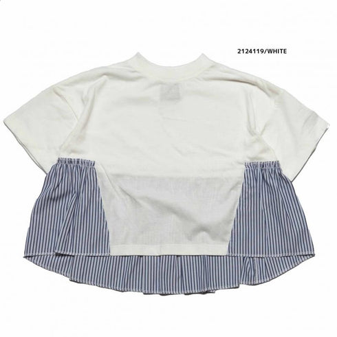 【90~120】 T/C天竺袖ギャザーストライプ切り替えT ★2124119★キッズサイズ 子供服