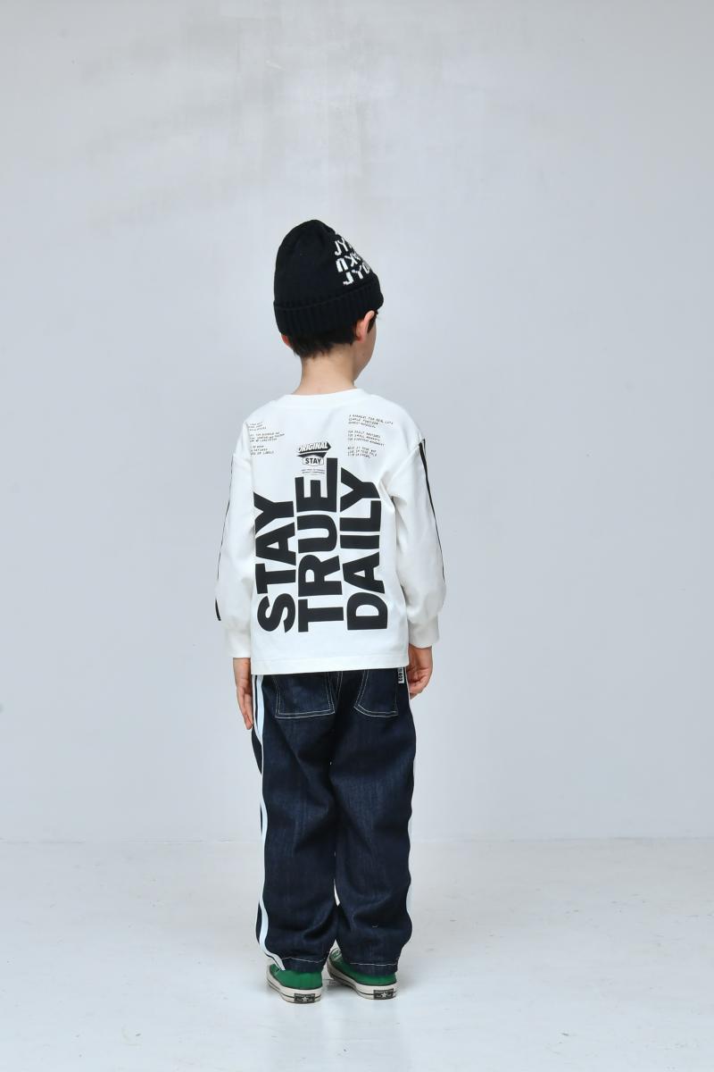 S/Ｍ/L【OFFICIALTEAM】カットデニムバレルレッグラインパンツ1226221m