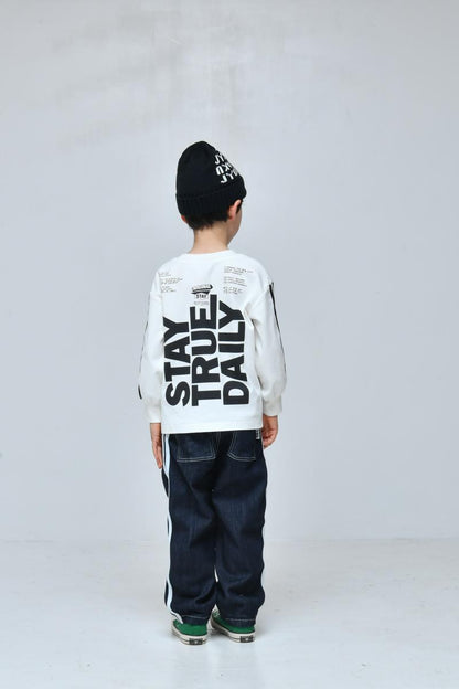 S/Ｍ/L【OFFICIALTEAM】カットデニムバレルレッグラインパンツ1226221m