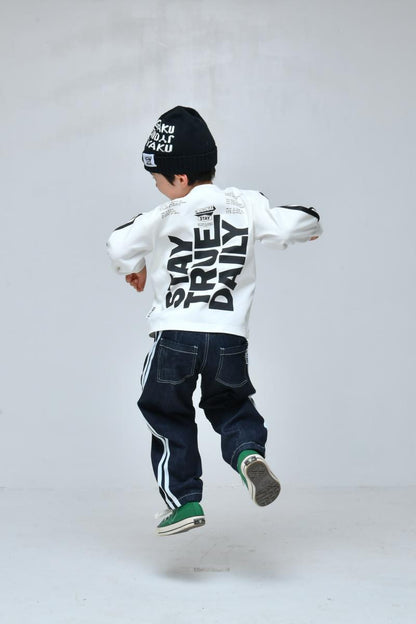 S/Ｍ/L【OFFICIALTEAM】カットデニムバレルレッグラインパンツ1226221m