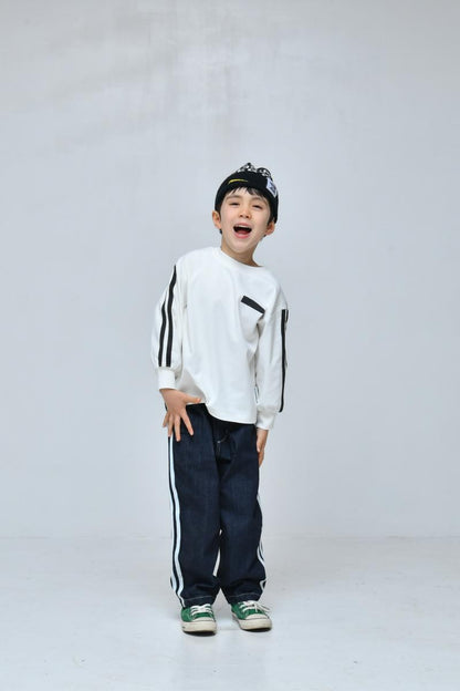 S/Ｍ/L【OFFICIALTEAM】カットデニムバレルレッグラインパンツ1226221m