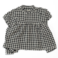 ゆったりシルエットが可愛らしい子供服♪7590円が今だけ3795円♪【90~120】 ギンガムサッカーギャザー切替えブラウス★2124914★キッズサイズ　子供服