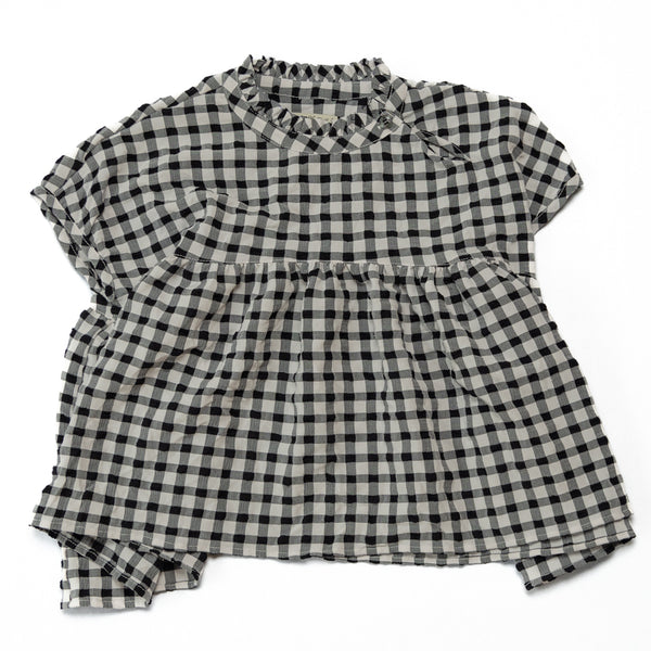ゆったりシルエットが可愛らしい子供服♪7590円が今だけ3795円♪【90~120】 ギンガムサッカーギャザー切替えブラウス★2124914★キッズサイズ　子供服