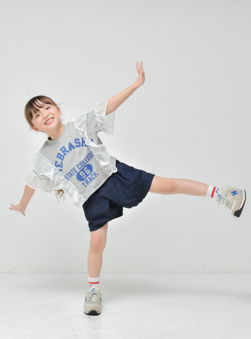 一枚でコーデが華やかになる子供服♪100～150【ニードルワークス】シフォンギャザーTシャツ2126309w