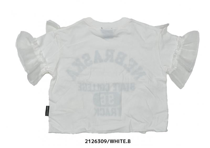 一枚でコーデが華やかになる子供服♪100～150【ニードルワークス】シフォンギャザーTシャツ2126309w