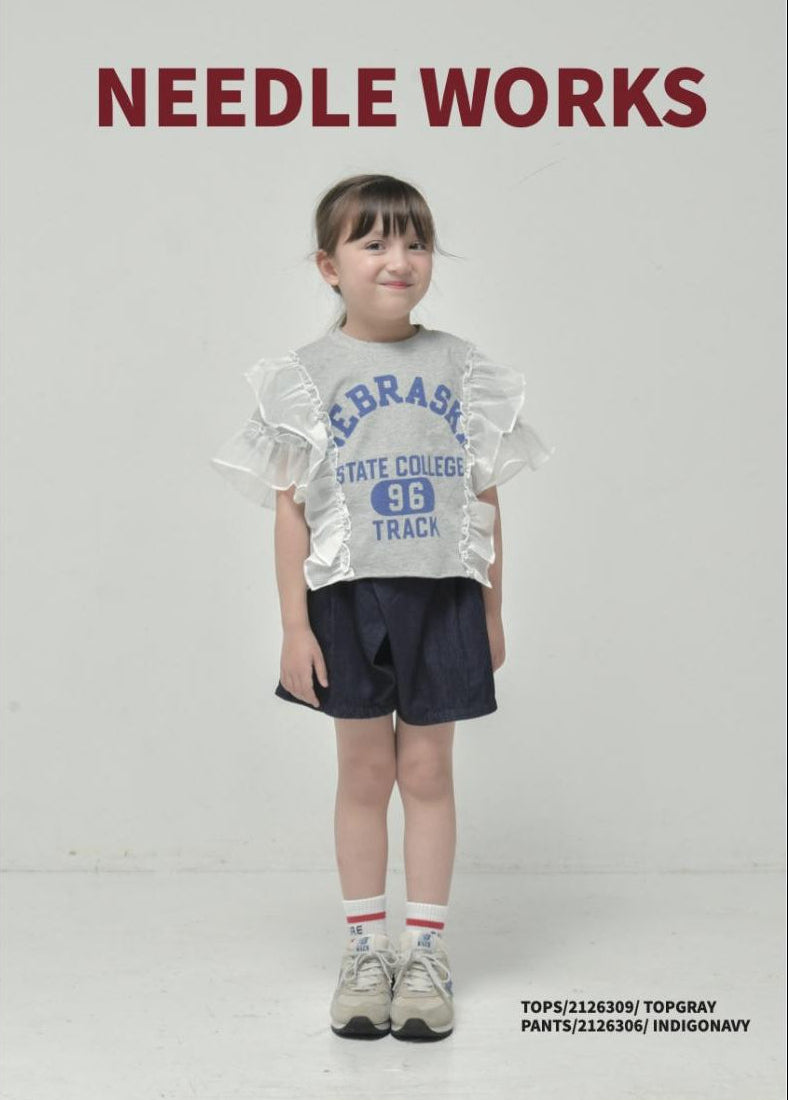 一枚でコーデが華やかになる子供服♪100～150【ニードルワークス】シフォンギャザーTシャツ2126309w