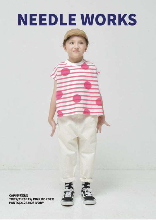 サクッと可愛い子供服♪100～150【ニードルワークス】DOTボーダーTシャツ2126315