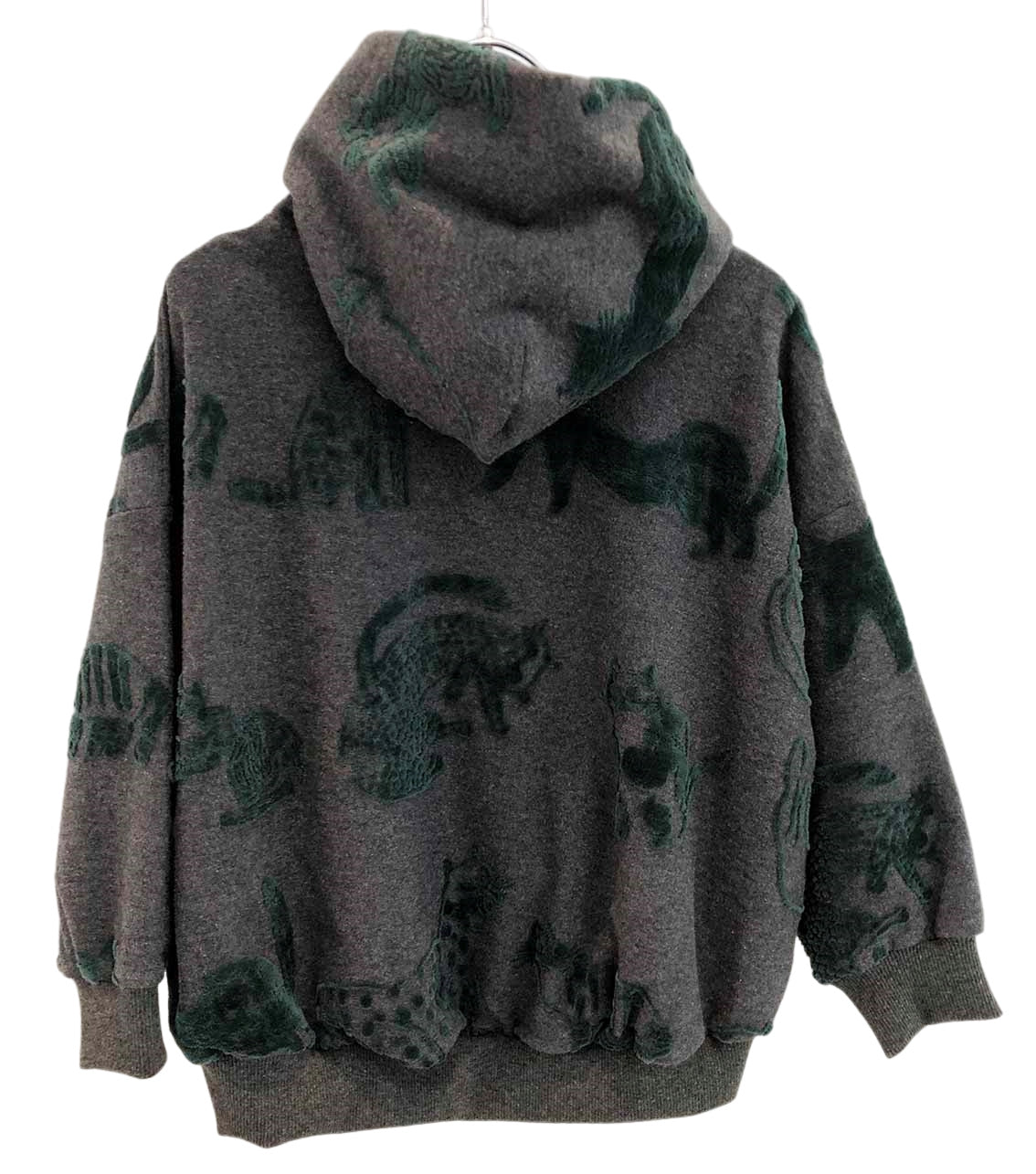 日本生地 CATフロッキージャガード天竺BIGパーカー 130 140 150【NEEDLE WORKS ニードルワークス 2223113j】｜店舗で買えない特別な一着 猫柄 アニマル柄 子供服 ジュニア 女の子 男の子 長袖 オーバーサイズ