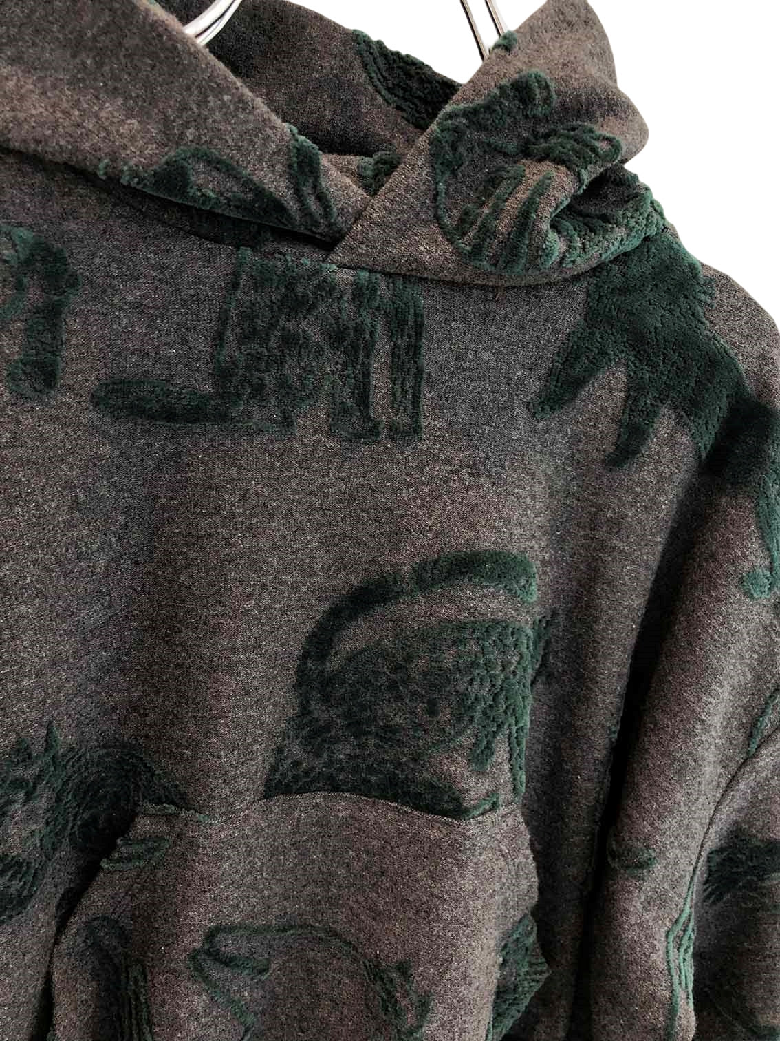 日本生地 CATフロッキージャガード天竺BIGパーカー 130 140 150【NEEDLE WORKS ニードルワークス 2223113j】｜店舗で買えない特別な一着 猫柄 アニマル柄 子供服 ジュニア 女の子 男の子 長袖 オーバーサイズ
