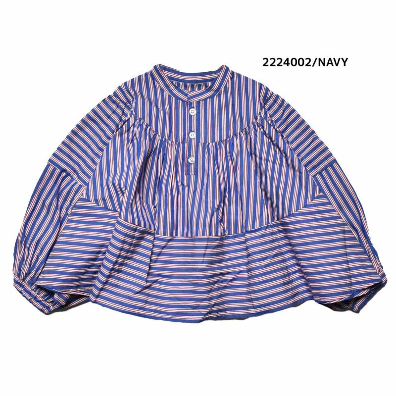 【130~150】★NEEDLEWORKS★ローンストライプギャザーブラウス（2224002j）