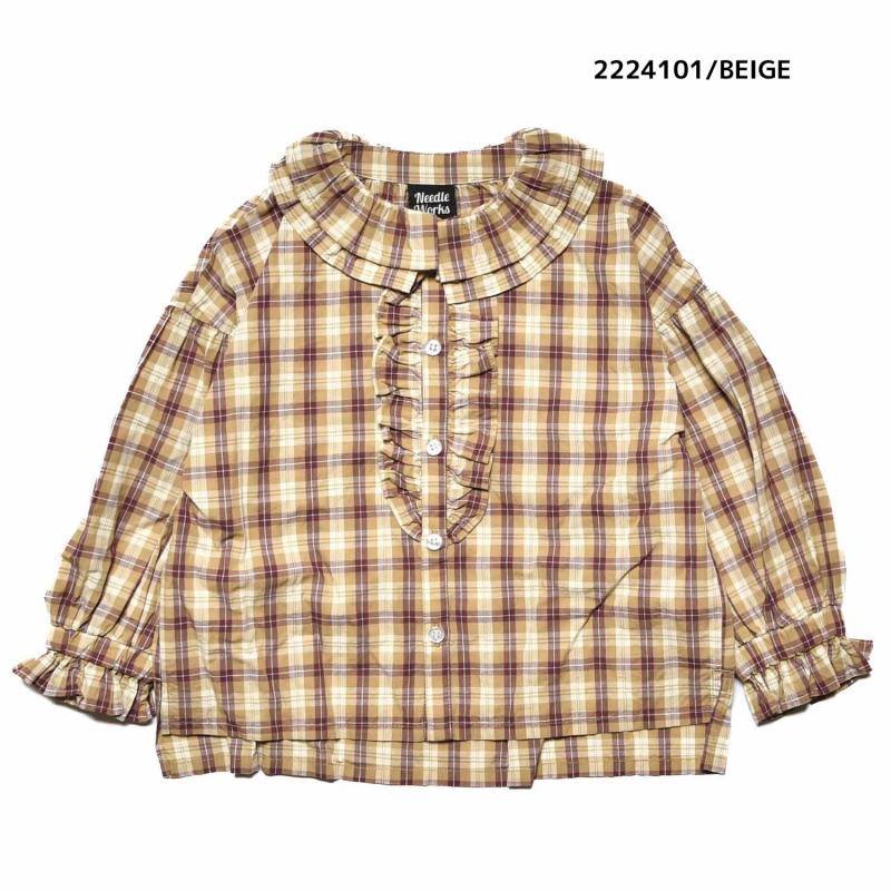 【130~150】★NEEDLEWORKS★チェックローンガーリーブラウス（2224101j）