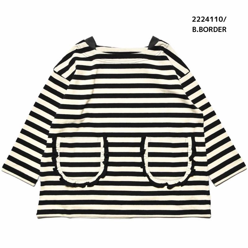 【130~150】★NEEDLEWORKS★天竺ボーダーフリルロンT（2224110j）