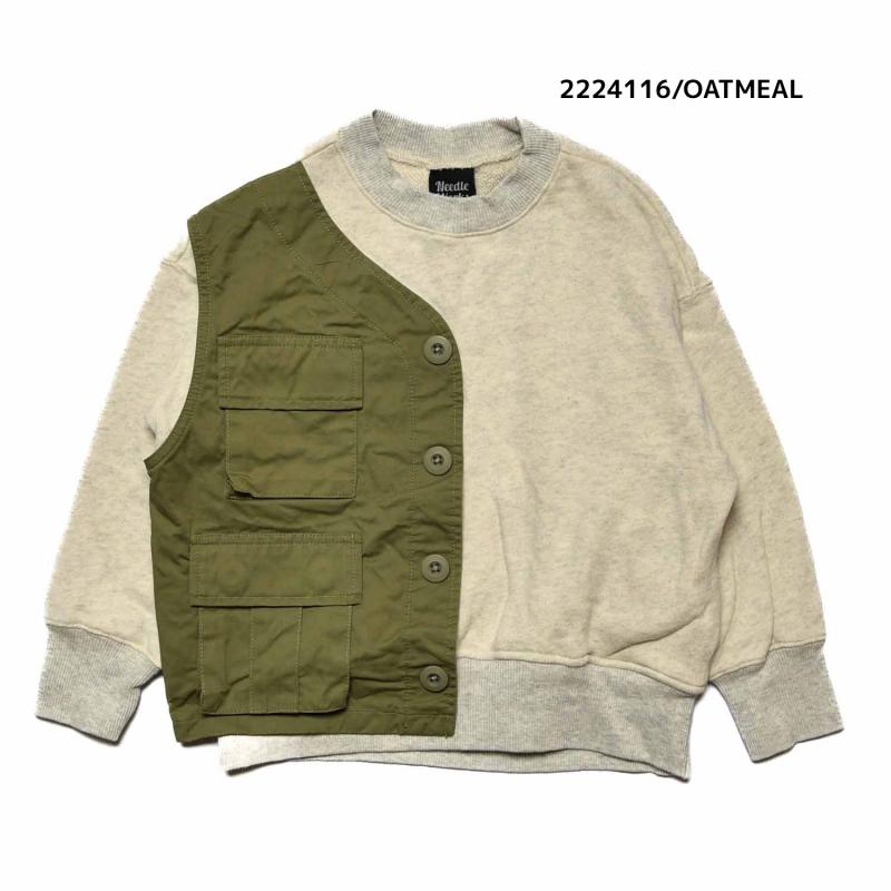 【100~120】★NEEDLEWORKS★柔らか裏毛リメイク風トレーナー（2224116）