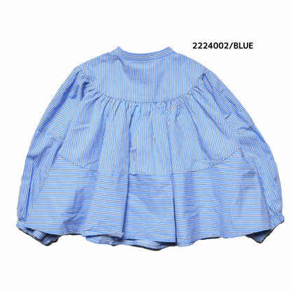 【100~120】★NEEDLEWORKS★ローンストライプギャザーブラウス（2224002）