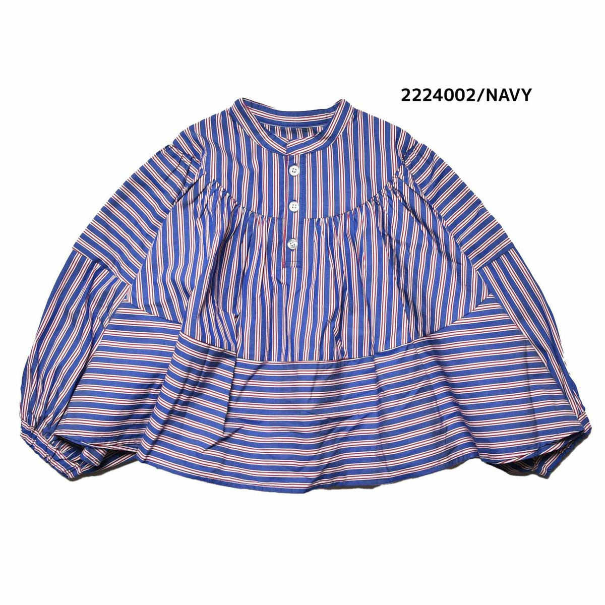 【100~120】★NEEDLEWORKS★ローンストライプギャザーブラウス（2224002）
