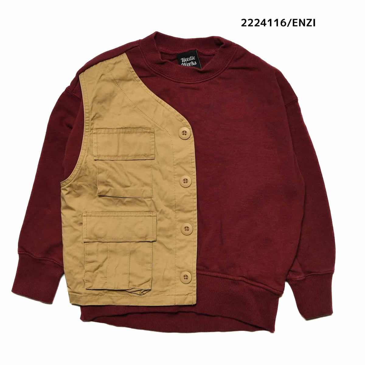 【100~120】★NEEDLEWORKS★柔らか裏毛リメイク風トレーナー（2224116）