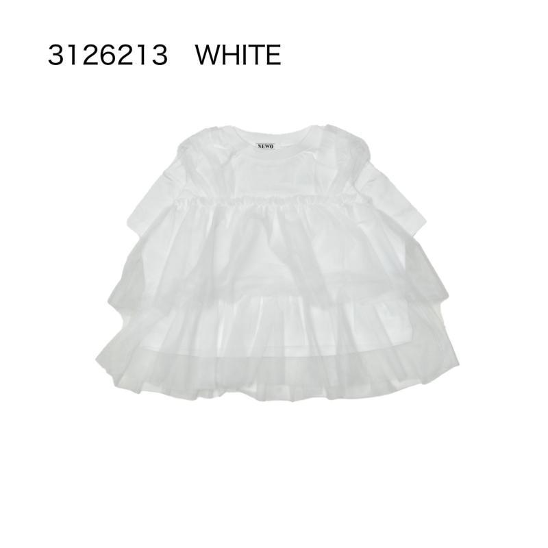 おしゃれを楽しむ子供服♪80~150【NEWO】可愛いチュールドッキングTシャツ3126213