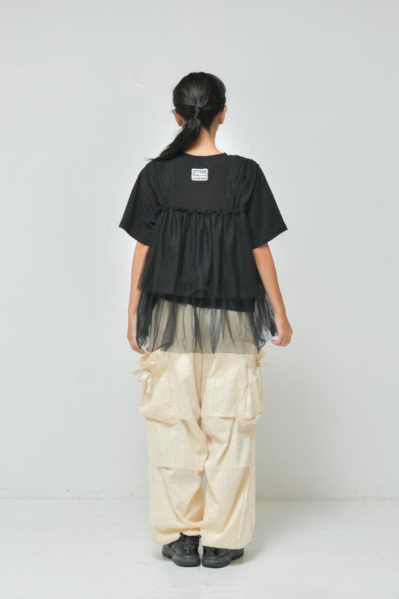 おしゃれを楽しむ子供服♪80~150【NEWO】可愛いチュールドッキングTシャツ3126213